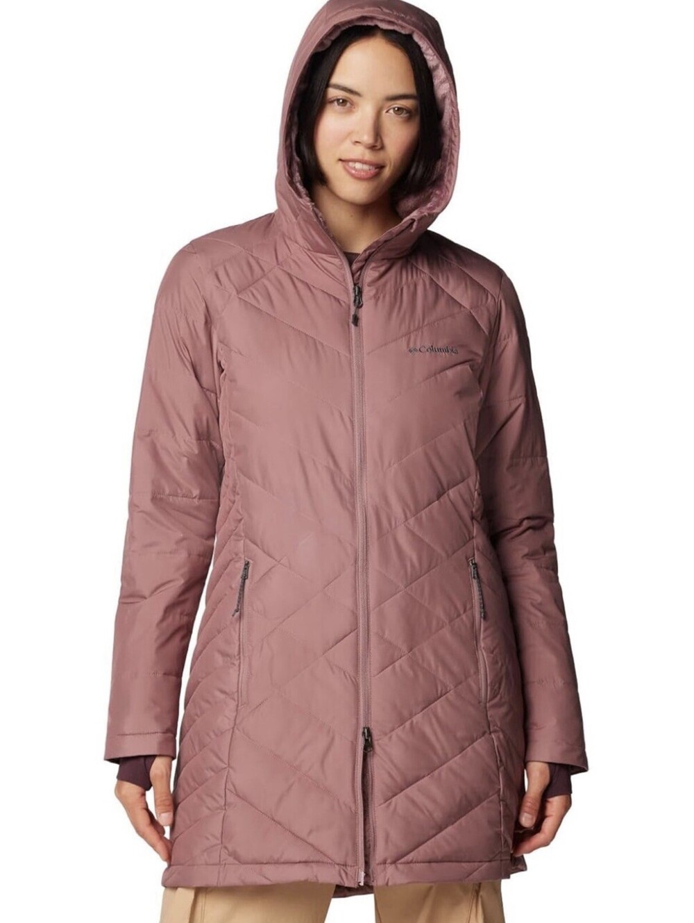 Columbia Heavenly Long Hooded Jacket Omni Heat Size 1X In Fig NWT $160